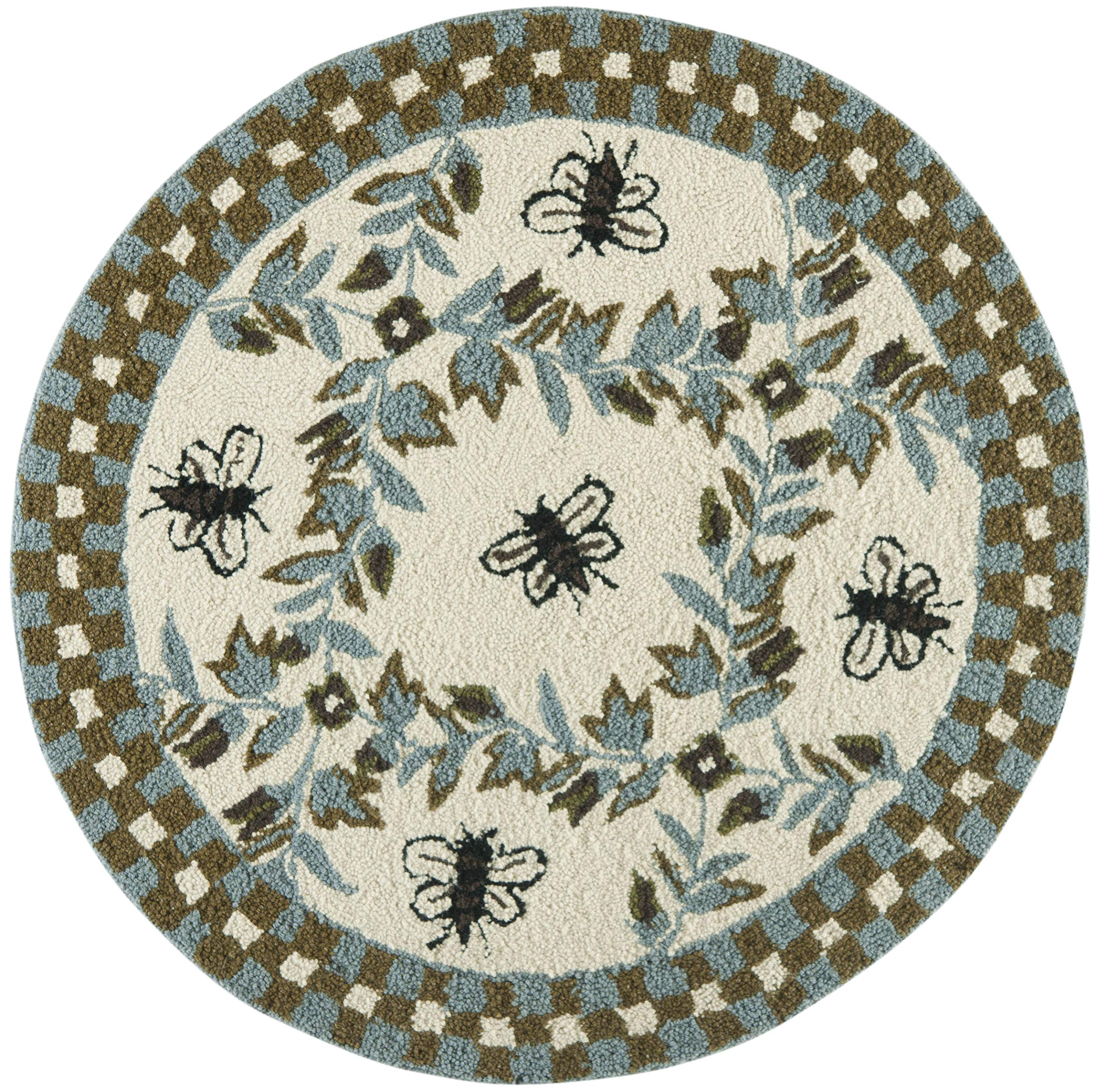 SAFAVIEH Chelsea Collection 4' Round Ivory/Blue HK55G Hand-Hooked French Country Wool Area Rug