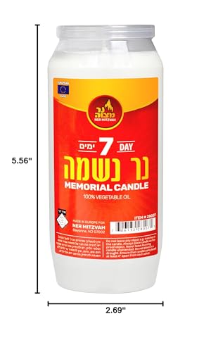 Ner Mitzvah 7 Day Yartzeit Candle - Kosher Yahrtzeit Memorial and Yom Kippur Candle in Plastic Holder