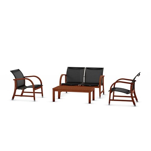 Amazonia Manhattan 4-Piece Patio Deep Seating Set | Eucalyptus Wood | Ideal for Outdoors and Indoors, Black