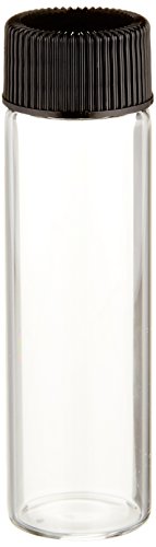 JG Finneran 816020-2170 Borosilicate Glass Dram Sample Vial with Solid Top Cap and PTFE/F217 Septa, Clear, 4 Dram Capacity, 21mm Diameter x 70mm Height (Case of 100)