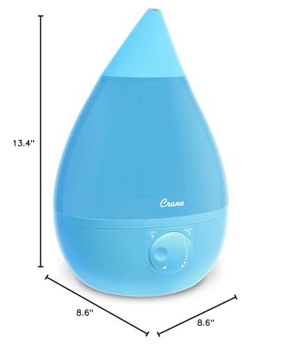 Crane Ultrasonic Cool Mist Humidifier for Bedroom, Baby Nursery, Kids Room, Plants, or Office, Large 1 Gallon Tank, Filter Optional, Aqua