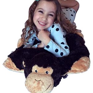 Monkey Zoopurr Pets 19" Large, 2-in-1 Stuffed Animal and Pillow with Embroidered Eyes | Expandable Cushion | Premium Soft Plush Cute Toy Travel Comfort | Great Present for Toddlers & Kids