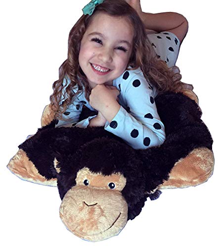 Monkey Zoopurr Pets 19" Large, 2-in-1 Stuffed Animal and Pillow with Embroidered Eyes | Expandable Cushion | Premium Soft Plush Cute Toy Travel Comfort | Great Present for Toddlers & Kids