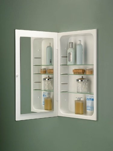 Jensen 1035P24WH Cove Frameless Medicine Cabinet with Polished Mirror, 16-Inch by 26-Inch, White