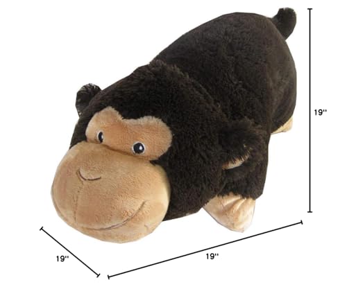 Monkey Zoopurr Pets 19" Large, 2-in-1 Stuffed Animal and Pillow with Embroidered Eyes | Expandable Cushion | Premium Soft Plush Cute Toy Travel Comfort | Great Present for Toddlers & Kids