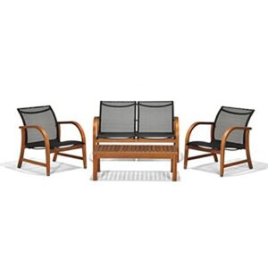 Amazonia Manhattan 4-Piece Patio Deep Seating Set | Eucalyptus Wood | Ideal for Outdoors and Indoors, Black