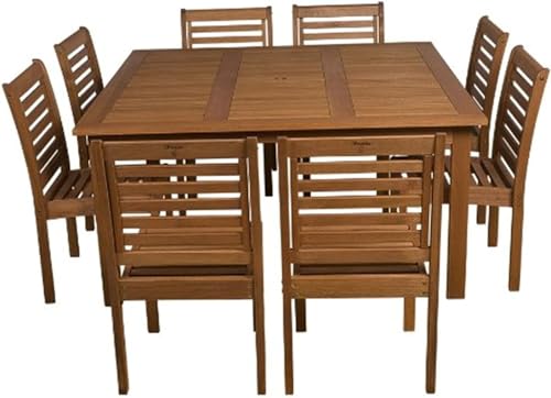 Amazonia Venice 9-Piece Outdoor Armless Square Dining Set | Eucalyptus Wood | Ideal for Patio and Indoors