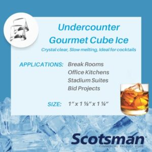 Scotsman CU50GA Undercounter Gourmet Cube Ice Maker with Bin and Gravity Drain, 64 lb/24 hr, Air Cooled, 115V/60/1-ph