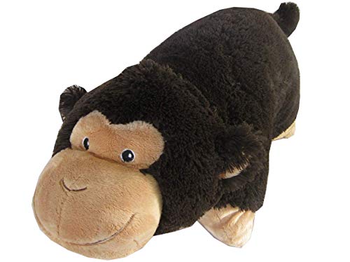 Monkey Zoopurr Pets 19" Large, 2-in-1 Stuffed Animal and Pillow with Embroidered Eyes | Expandable Cushion | Premium Soft Plush Cute Toy Travel Comfort | Great Present for Toddlers & Kids