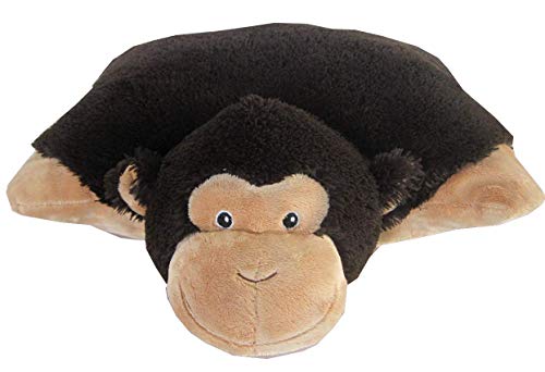 Monkey Zoopurr Pets 19" Large, 2-in-1 Stuffed Animal and Pillow with Embroidered Eyes | Expandable Cushion | Premium Soft Plush Cute Toy Travel Comfort | Great Present for Toddlers & Kids