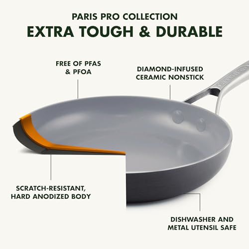 GreenPan Paris Pro Hard Anodized Healthy Ceramic Nonstick, 10" Frying Pan Skillet, PFAS-Free, Dishwasher Safe, Grey