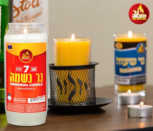 Ner Mitzvah 7 Day Yartzeit Candle - Kosher Yahrtzeit Memorial and Yom Kippur Candle in Plastic Holder