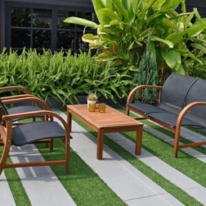 Amazonia Manhattan 4-Piece Patio Deep Seating Set | Eucalyptus Wood | Ideal for Outdoors and Indoors, Black