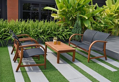 Amazonia Manhattan 4-Piece Patio Deep Seating Set | Eucalyptus Wood | Ideal for Outdoors and Indoors, Black