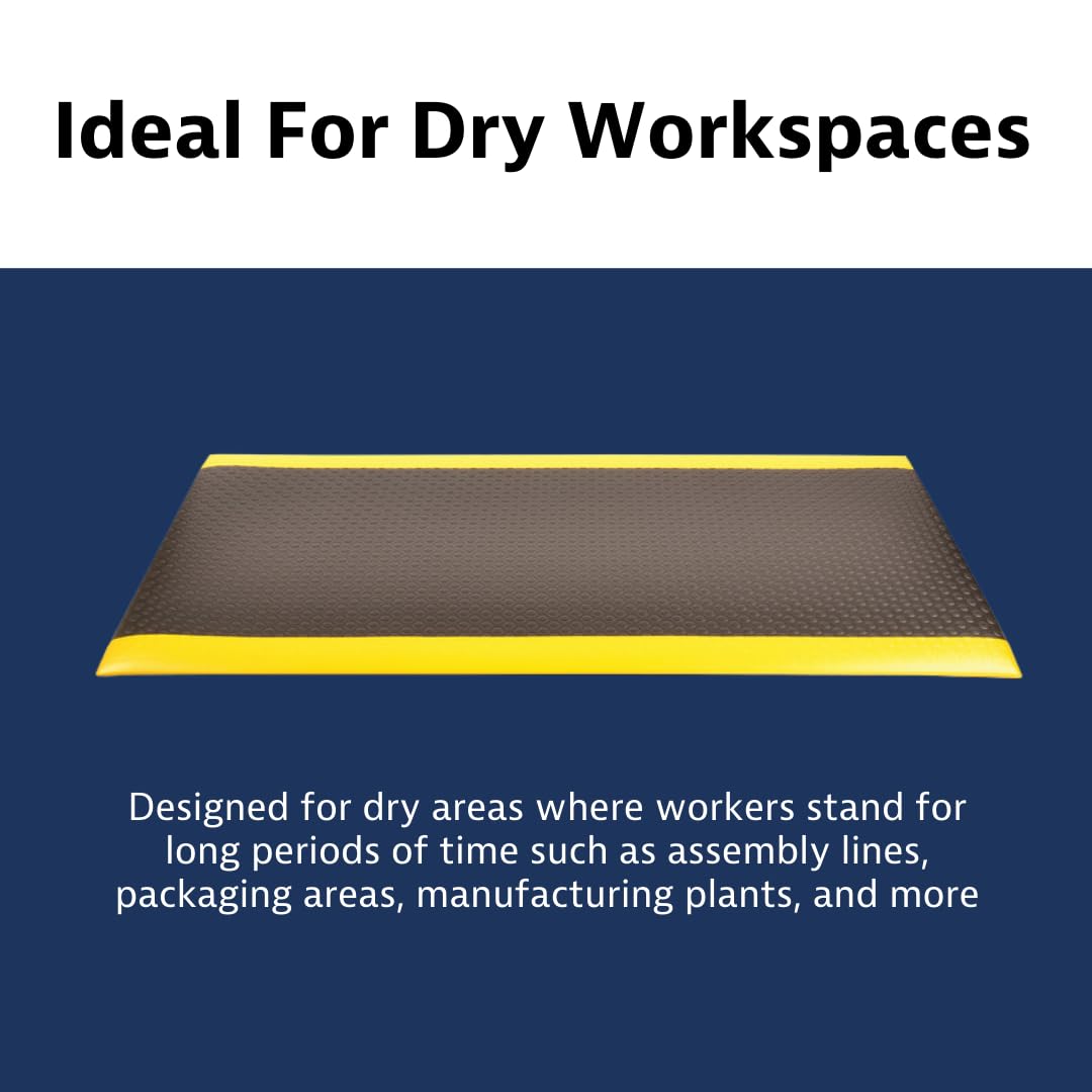 Notrax 417 Bubble Sof-Tred™ with Dyna-Shield® 3' x 12' x 1/2" Anti Fatigue Mat, Slip Resistant Bubble Textured Surface, Ideal for Industrial and Commercial Workplaces, Black/Yellow, 417S0312BY