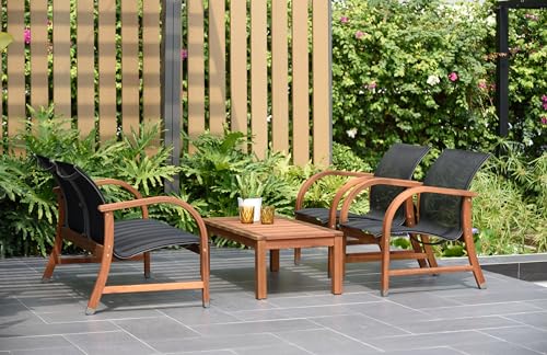 Amazonia Manhattan 4-Piece Patio Deep Seating Set | Eucalyptus Wood | Ideal for Outdoors and Indoors, Black