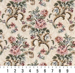 H858 Pink Beige and Green Floral Tapestry Upholstery Fabric by The Yard