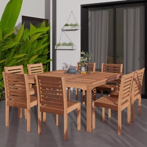 Amazonia Venice 9-Piece Outdoor Armless Square Dining Set | Eucalyptus Wood | Ideal for Patio and Indoors