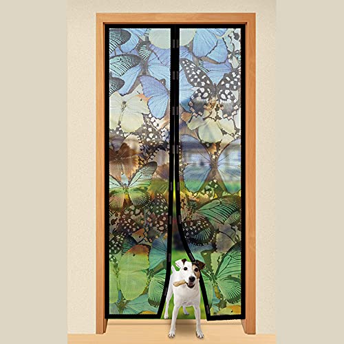 Total Vision Butterfly Pattern - Quick Install Mesh Magnetic Screen 40” x 85.5” - Helps Keep Bugs & Insects Out - Perfect for Single Doors Leading to your Porch or Patio - Folds for Easy Storage