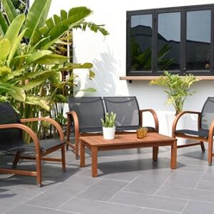 Amazonia Manhattan 4-Piece Patio Deep Seating Set | Eucalyptus Wood | Ideal for Outdoors and Indoors, Black