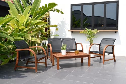 Amazonia Manhattan 4-Piece Patio Deep Seating Set | Eucalyptus Wood | Ideal for Outdoors and Indoors, Black