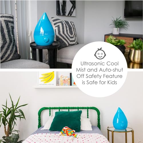 Crane Ultrasonic Cool Mist Humidifier for Bedroom, Baby Nursery, Kids Room, Plants, or Office, Large 1 Gallon Tank, Filter Optional, Aqua