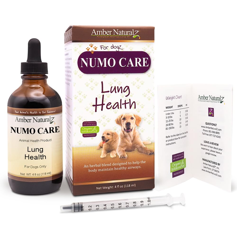 Amber NaturalZ Numo Care Lung Health Herbal Supplement for Dogs | Canine Herbal Supplement for Bronchial Support and Respiratory Lung Health | 4 Fluid Ounce Glass Bottle | Manufactured in The USA