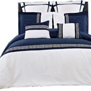 sheetsnthings Embroidered Astrid 100-Percent Microfiber, 7PC King/Cal-King Duvet Cover Set, Navy with White