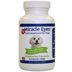 miracle care miracle eyes tear stain reducer oral supplement for dogs and cats, 4 ounce, vegetarian formula and antibiotic free