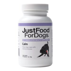 justfoodfordogs calm, dog calming supplement for stress, anxiety, travel, thunderstorms, hyperactivity, fireworks - 90 count