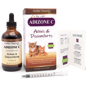 Amber NaturalZ Adizone C Herbal Supplement for Cats | Feline Herbal Supplement for Occasional Soreness, Stiffness, Aches and Discomfort | 4 Fluid Ounce Glass Bottle | Manufactured in The USA