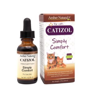 amber naturalz catizol simply comfort herbal supplement for cats | feline support for occasional discomforts and normal body temperature | 1 fluid ounce glass bottle | manufactured in the usa