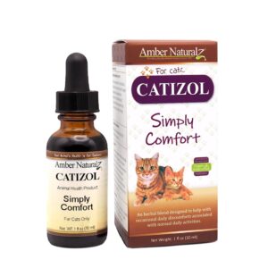 Amber NaturalZ Catizol Simply Comfort Herbal Supplement for Cats | Feline Support for Occasional Discomforts and Normal Body Temperature | 1 Fluid Ounce Glass Bottle | Manufactured in The USA