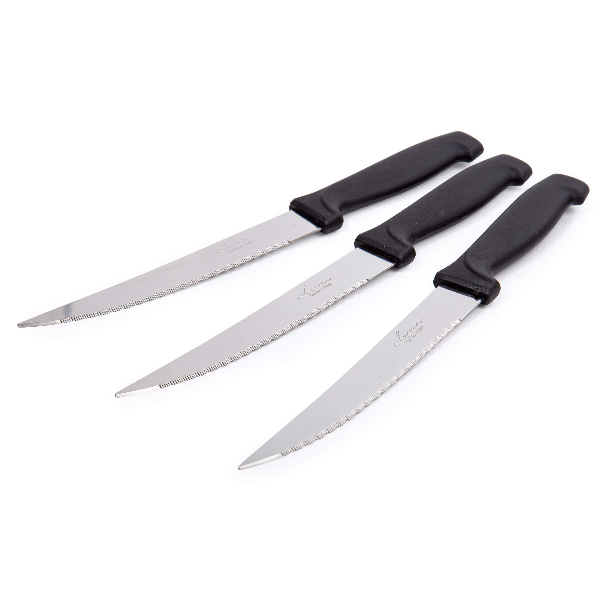 Luciano Housewares Set of 3 Stainless Steel Steak Knives with Plastic Handle