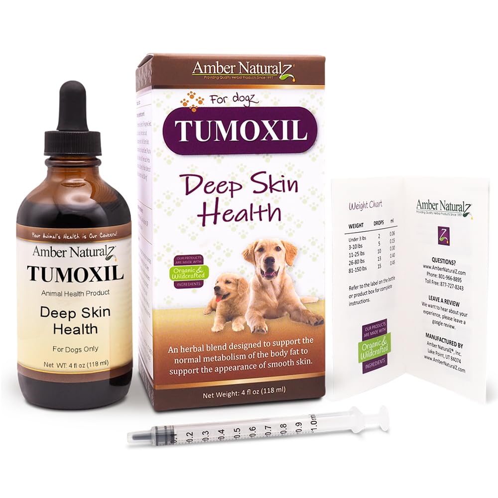 AMBER NATURALZ Tumoxil Deep Skin Health Herbal Supplement for Dogs and Puppies | Canine Herbal Supplement for Skin and Metabolism Support | 4 Fluid Ounce Glass Bottle | Manufactured in The USA