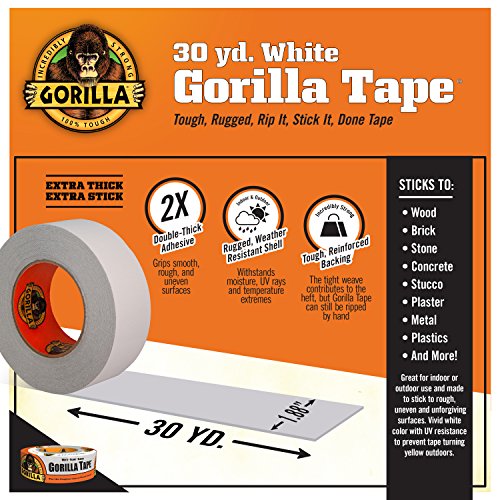 Gorilla Tape, White Duct Tape, 1.88" x 30 yd, White, (Pack of 1)