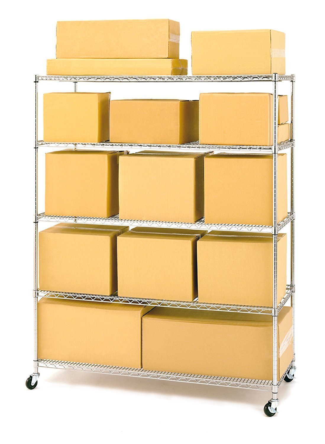 Seville Classics UltraDurable Commercial-Grade 5-Tier NSF-Certified Wire Shelving with Wheels, 60" W x 24" D - Plated Steel