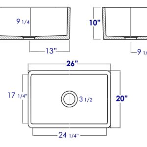 ALFI brand AB505-W 26-Inch Contemporary Smooth Fireclay Farmhouse Kitchen Sink, White