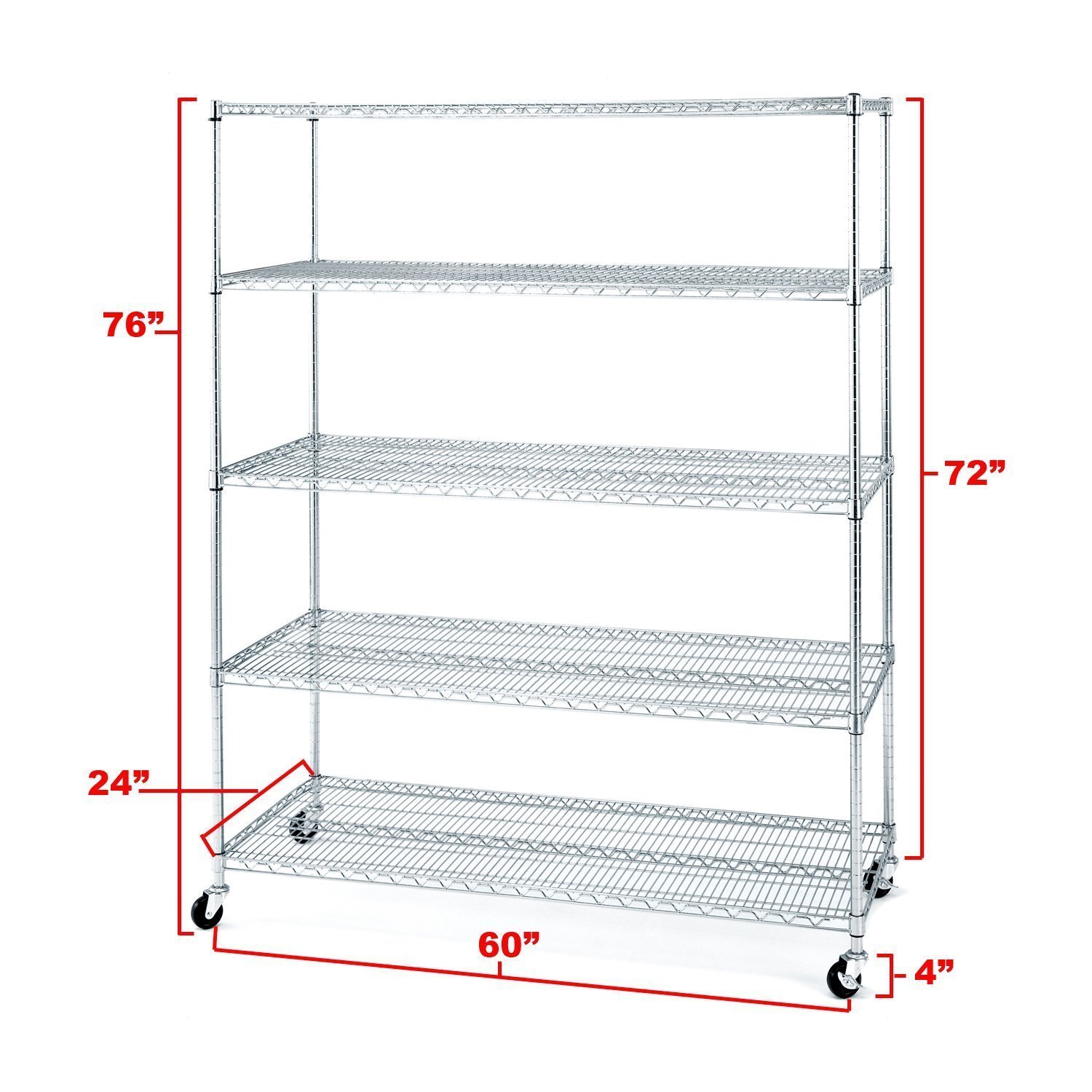 Seville Classics UltraDurable Commercial-Grade 5-Tier NSF-Certified Wire Shelving with Wheels, 60" W x 24" D - Plated Steel