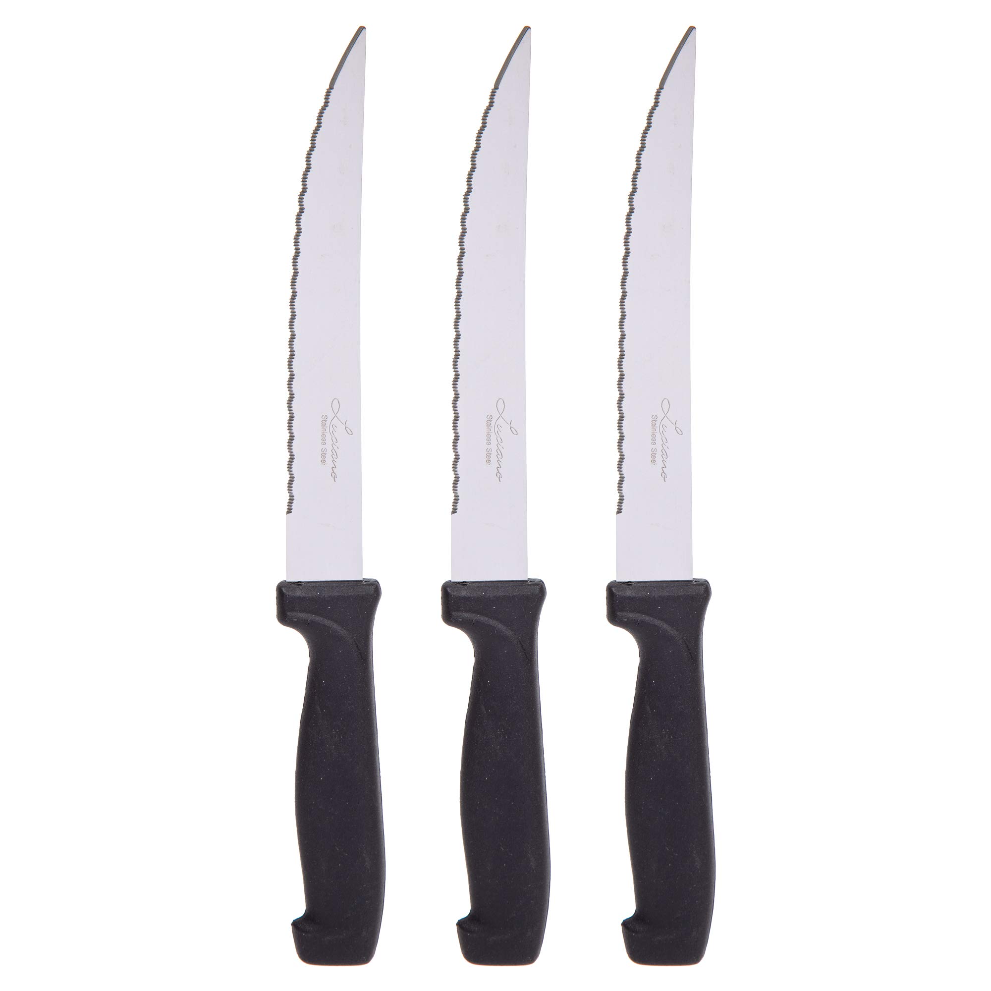 Luciano Housewares Set of 3 Stainless Steel Steak Knives with Plastic Handle