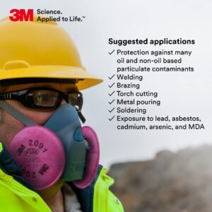 3M P100 Respirator Filter 2091, 50 Pairs, Helps Protect Against Oil and Non-Oil Based Particulates, Lead, Asbestos, Arsenic, MDA