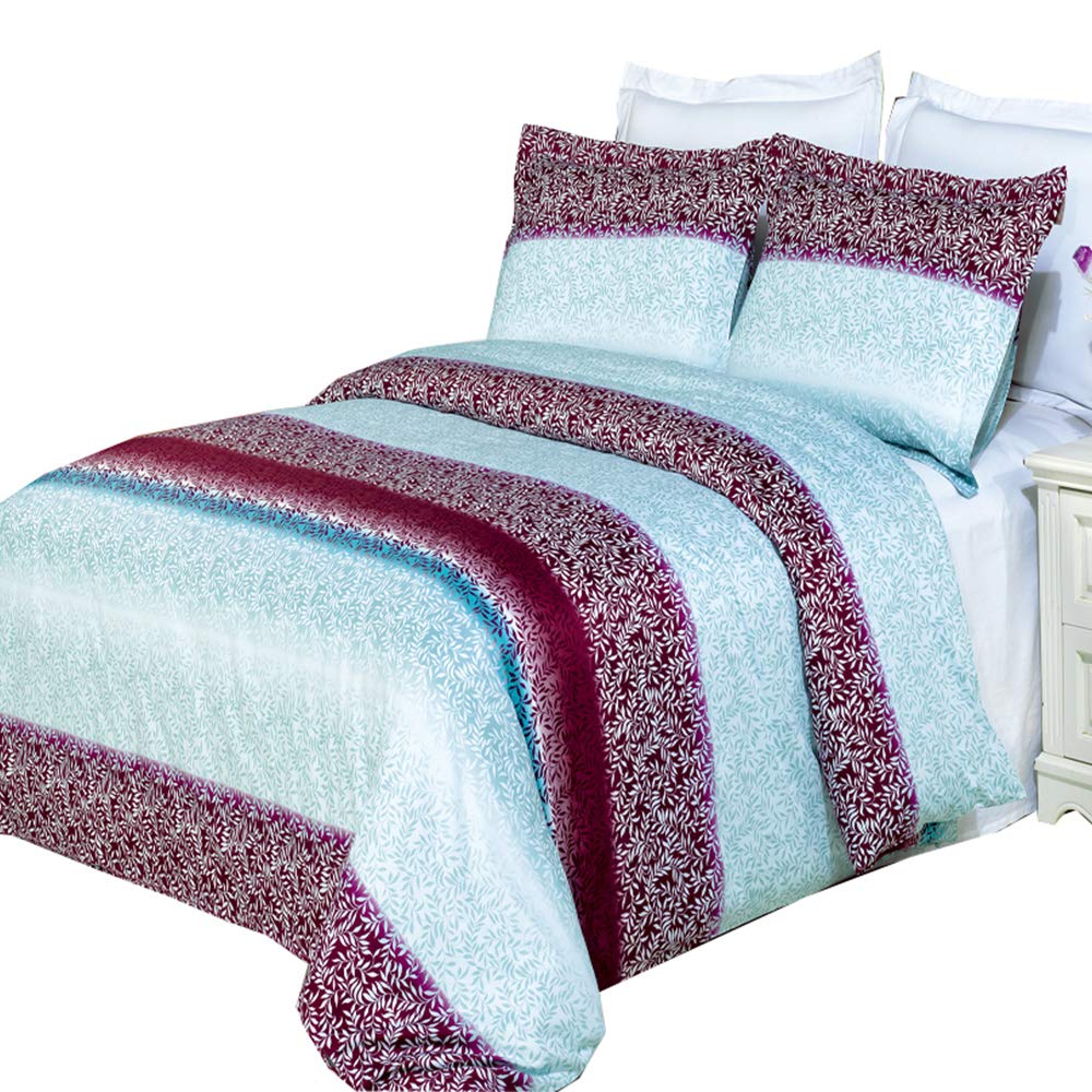 Royal Tradition Printed Kimberly 210-Thread-Count, 100-Percent Cotton Full/Queen 3PC Duvet Cover Set (Mauve, White, Aqua Shades)