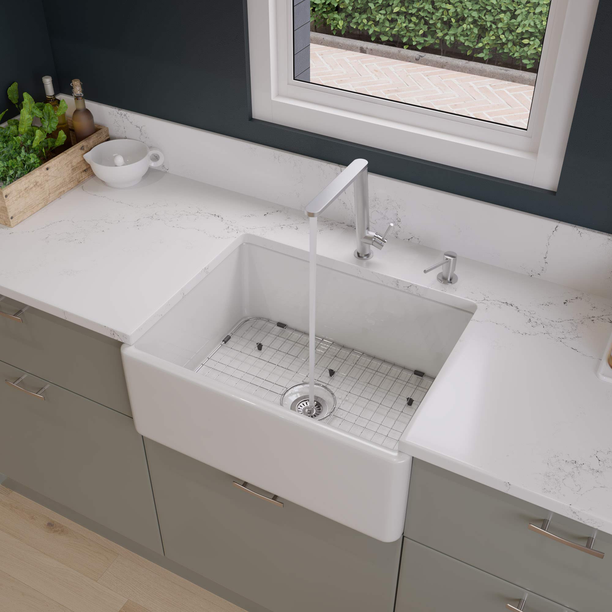 ALFI brand AB505-W 26-Inch Contemporary Smooth Fireclay Farmhouse Kitchen Sink, White