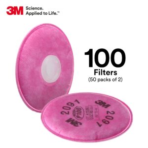 3M P100 Respirator Filter 2091, 50 Pairs, Helps Protect Against Oil and Non-Oil Based Particulates, Lead, Asbestos, Arsenic, MDA