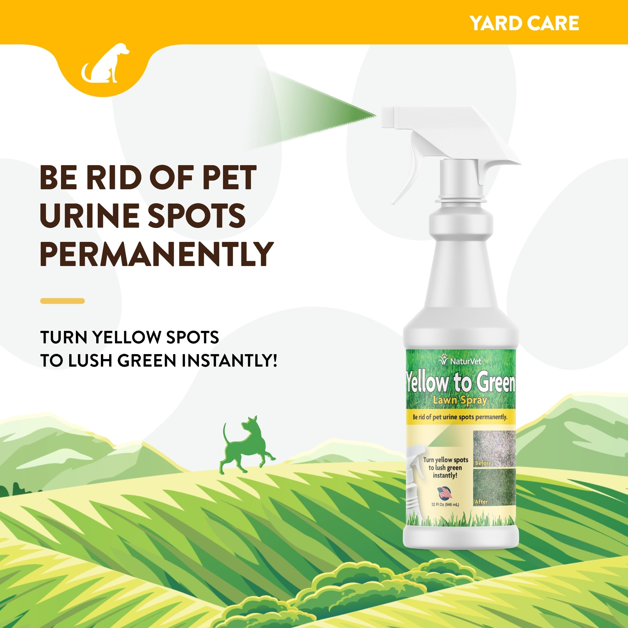 NaturVet Yellow to Green Lawn Pet Spot Remover Spray, 32-Ounce