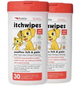 petkin anti itch wipes for dogs and cats - soothes hot spots, skin irritations and scratching - bitter taste stops licking and chewing - super convenient, ideal for home or travel - 30 wipes