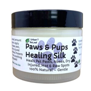 urban releaf paws & pups silk! heal, protect pets, dry, injured, hot & raw spots. gentle 100% natural dog salve! shea. softens skin & fur! relief for crusty noses, torn pads.