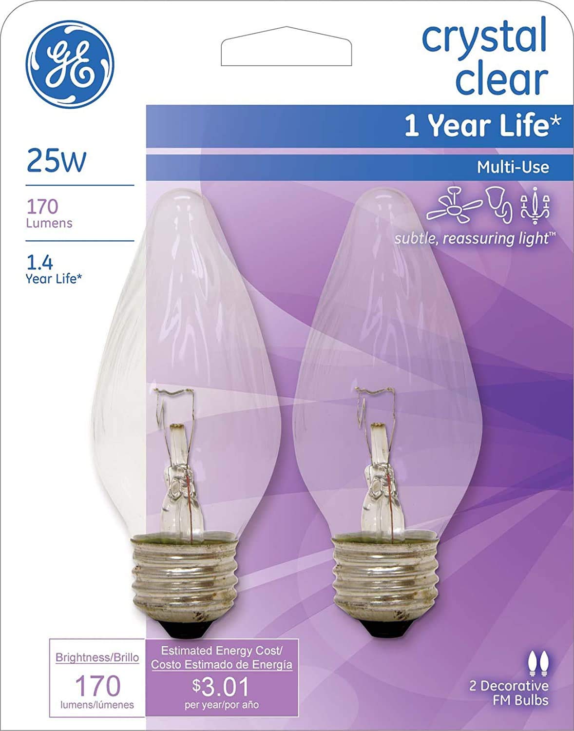 GE Lighting 75337 25 Watt Clear Flame Decorative Light Bulbs 2 Pack