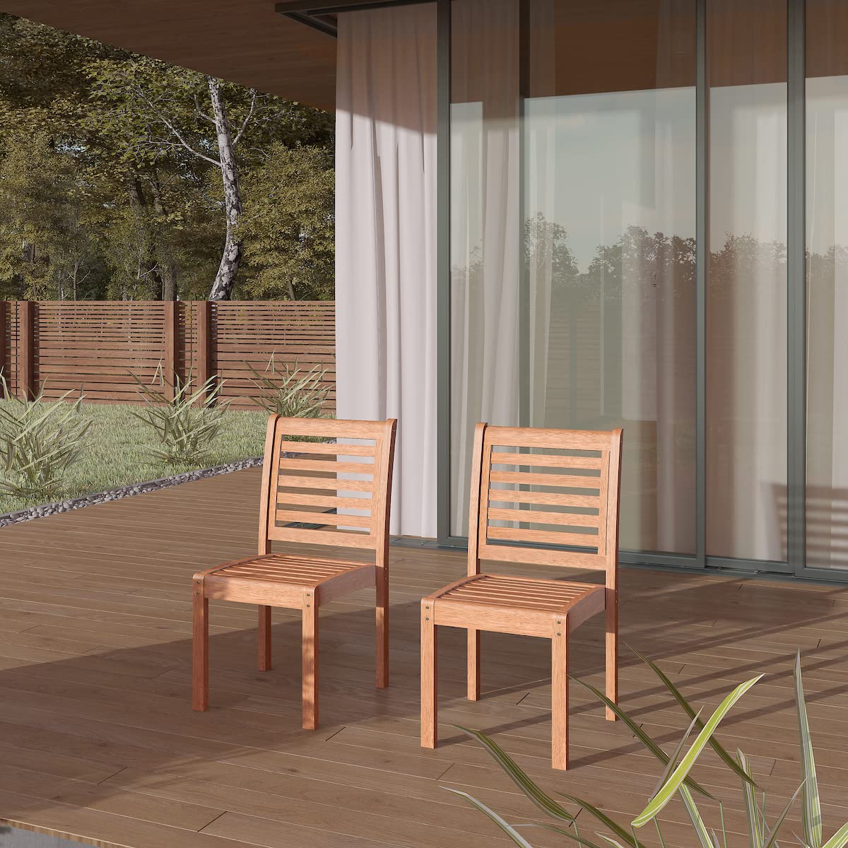 Amazonia Leeds 2-Piece Stackable Side Chair | Eucalyptus Wood | Ideal for Outdoors and Indoors