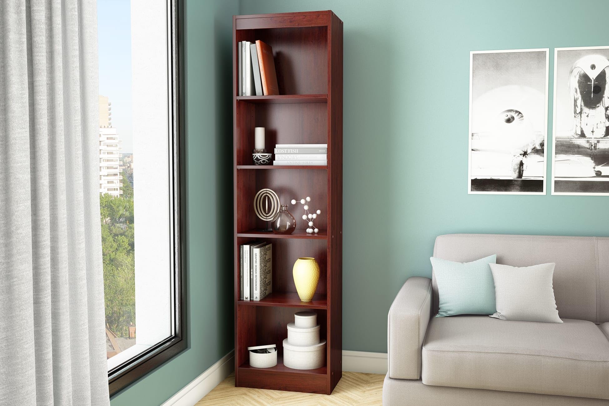 South Shore Axess 5-Shelf Narrow Bookcase, Royal Cherry